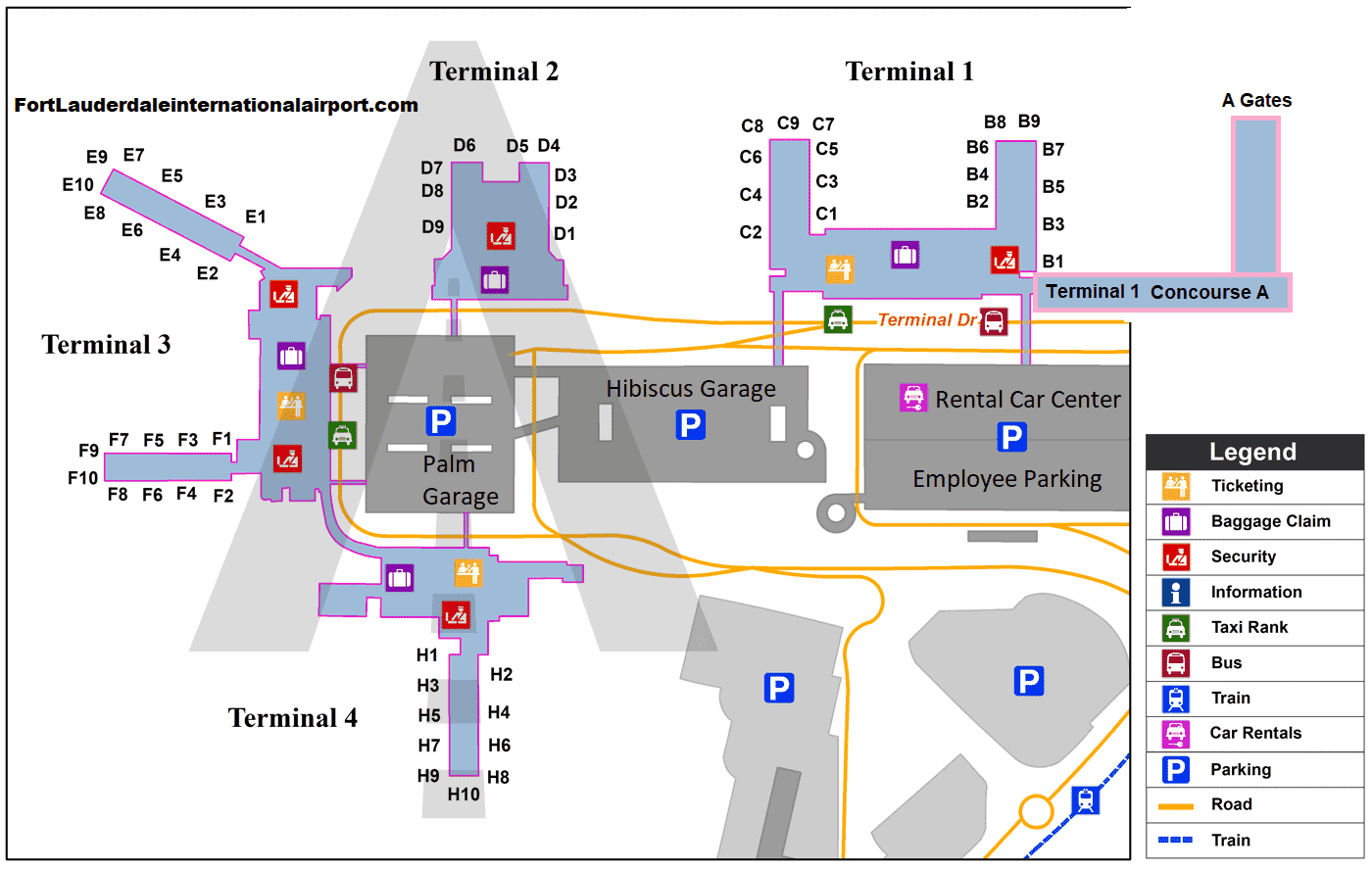 Fort Lauderdale Airport gate map Fll Airport gate map by numbers